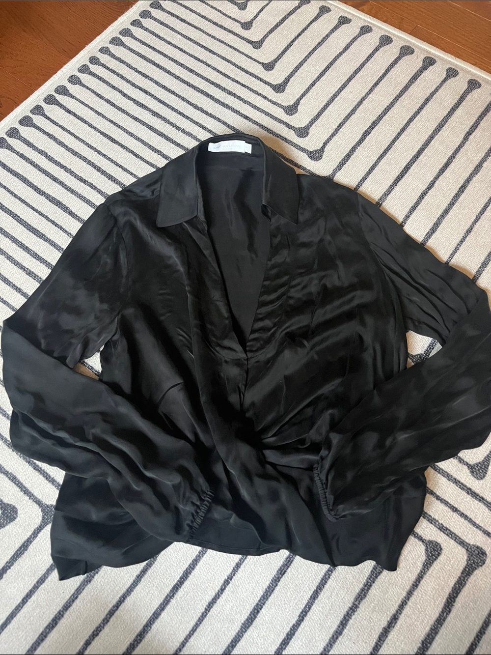 Jonathan Simkhai Black Satin Draped Blouse